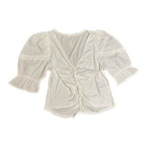 Anthropologie | White Balloon Sleeve Crop Top Blouse |Size: Large